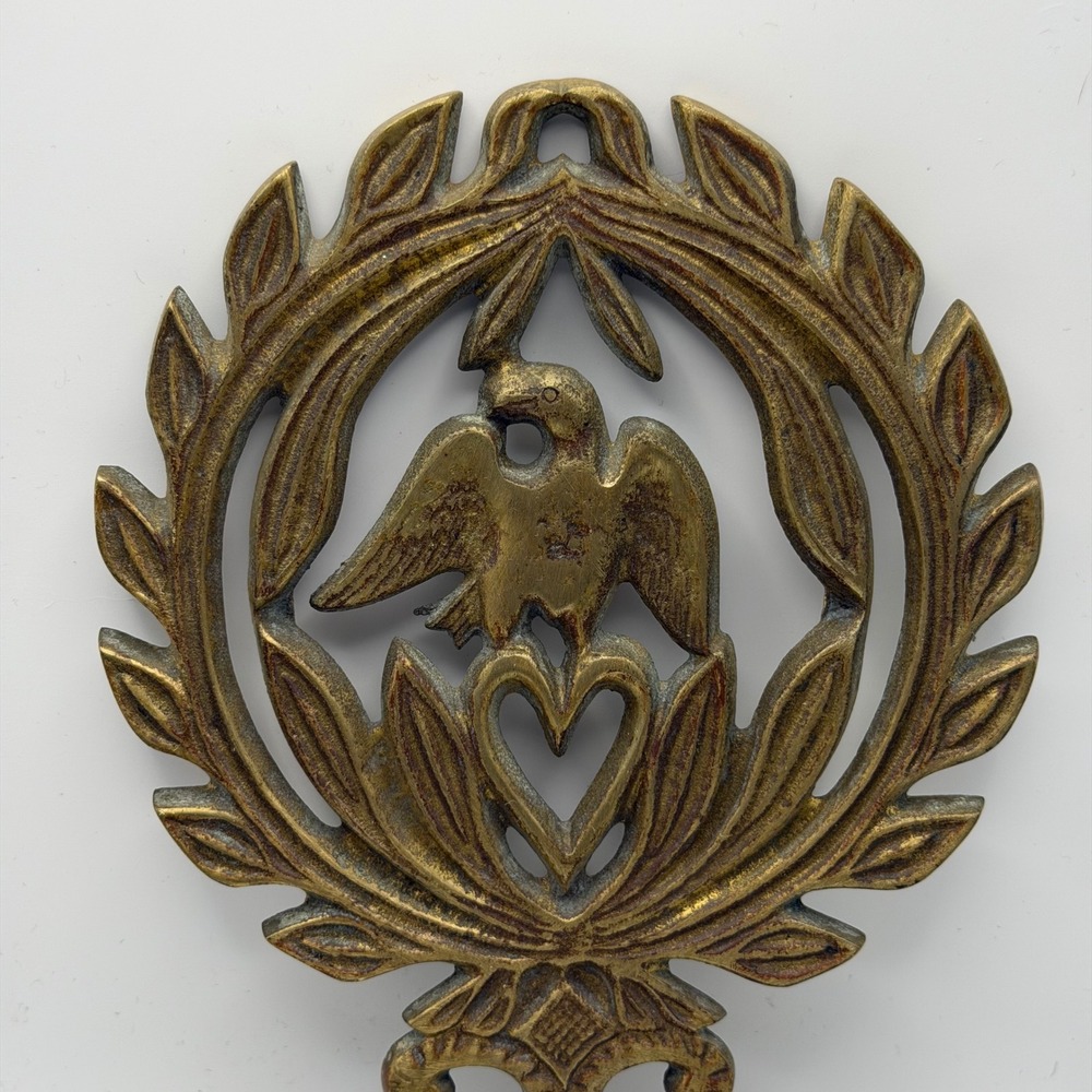 Vintage Brass Eagle Wall Sconce Federal Style Double Taper Candle Holder Heart - Picture 2 of 7